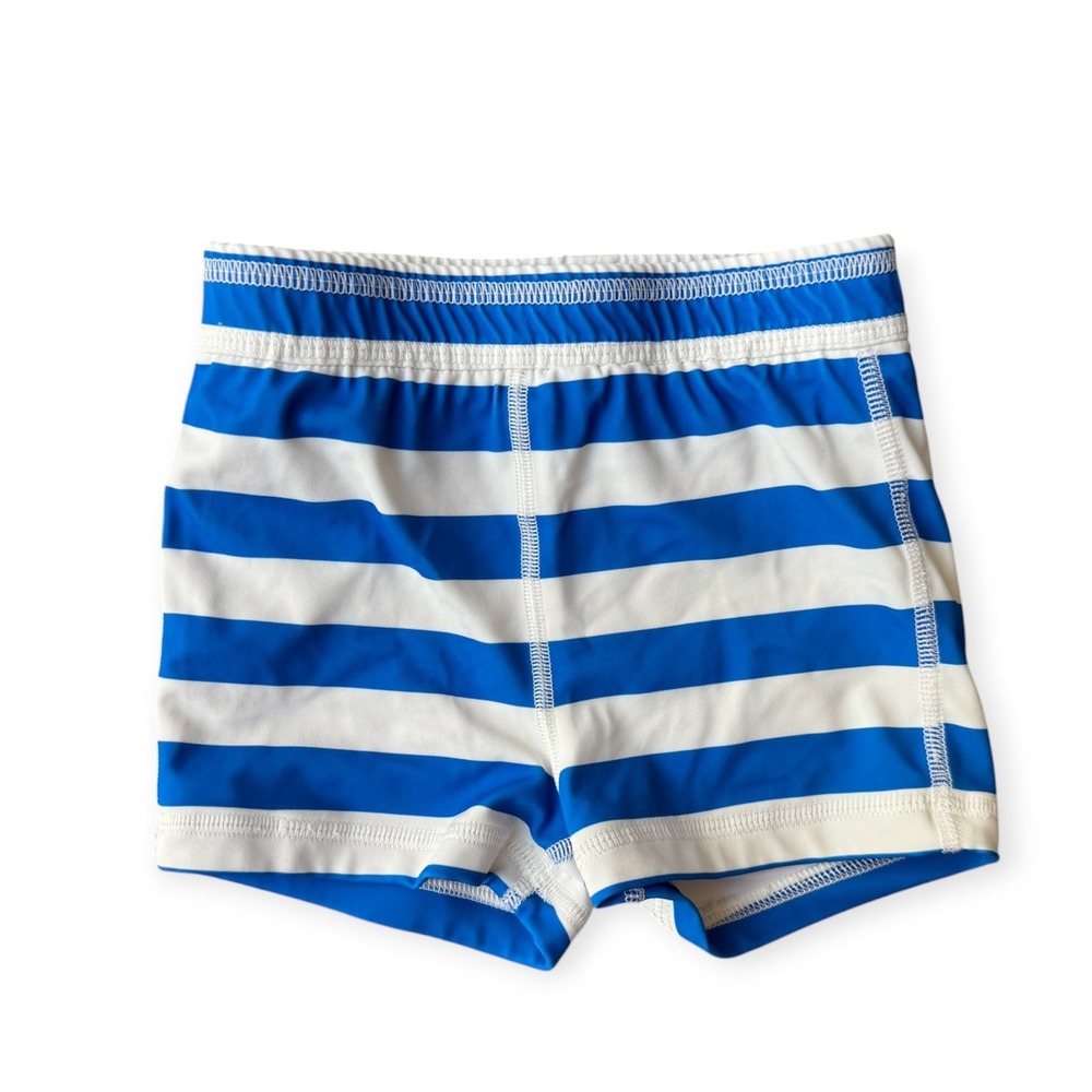 Hanna Andersson Boys Blue/White Striped Swim Shorts 12-18 Months 75cm
